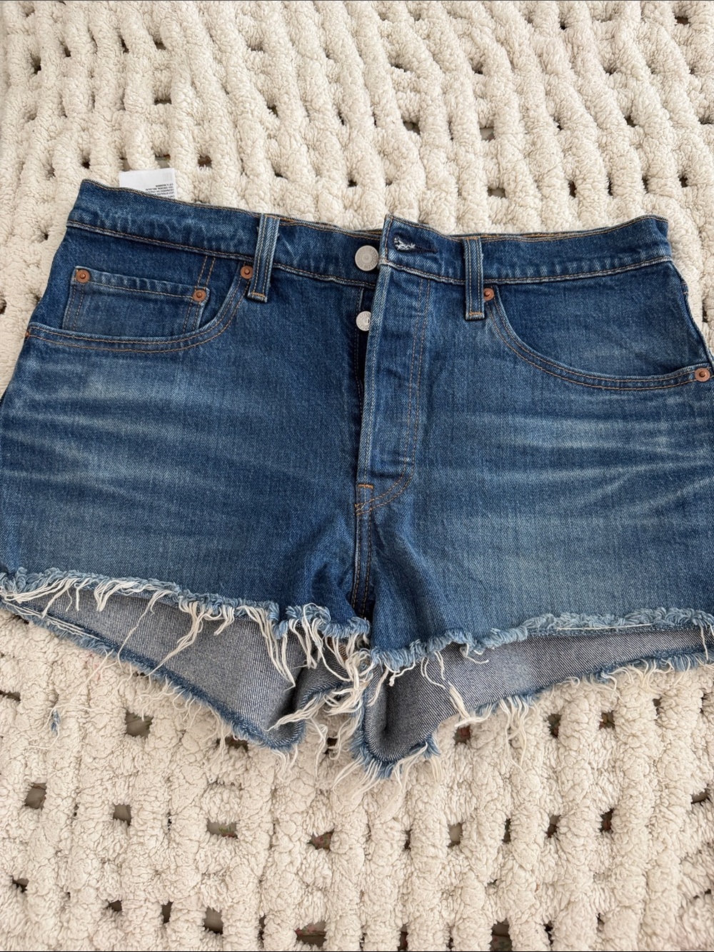 Levi's Dark Blue Frayed Hem Denim Cutoff Shorts